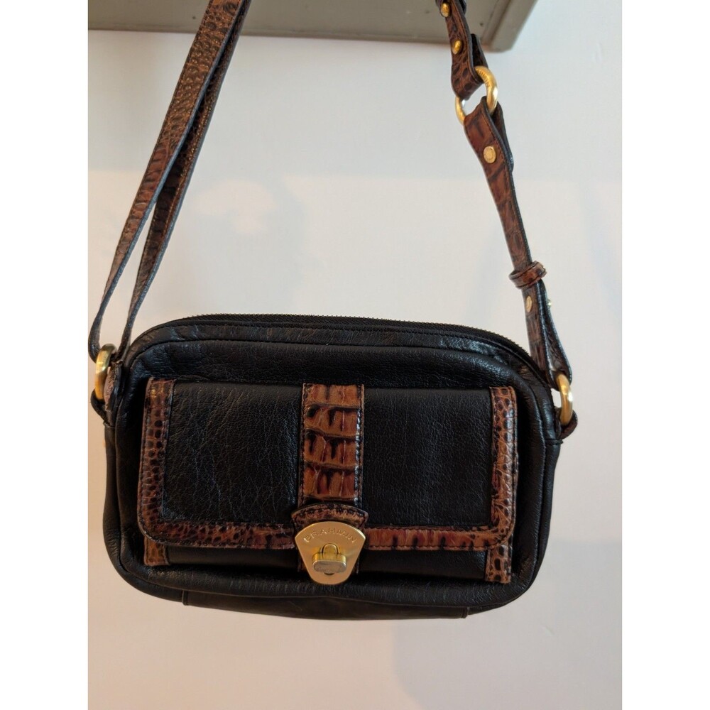 Brahmin Tuscan Black Croc Embossed Leather Purse Bag Flap Turn Lock